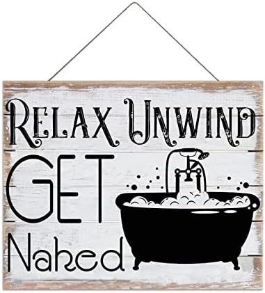 Ditooms Дървена Подвесная Стенни Знак Relax Unwind Get Naked Селски Цитат Стенен Декор Дървена Табела за Всекидневната