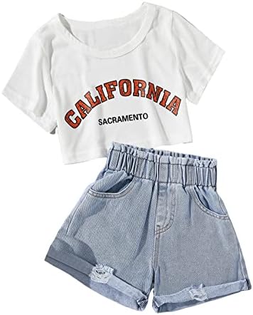 SOLY HUX / Летни Дрехи от 2 теми за малките момичета, Тениска с къс ръкав и Джинсовыми Къси панталони с писмото