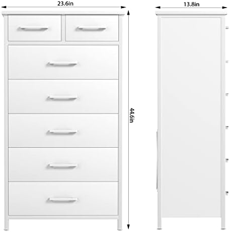 Бял Скрин IKENO с 7 Чекмеджета, производството на Дървен Скрин за Спалня, Здрава Стоманена Рамка, Скрин за съхранение на