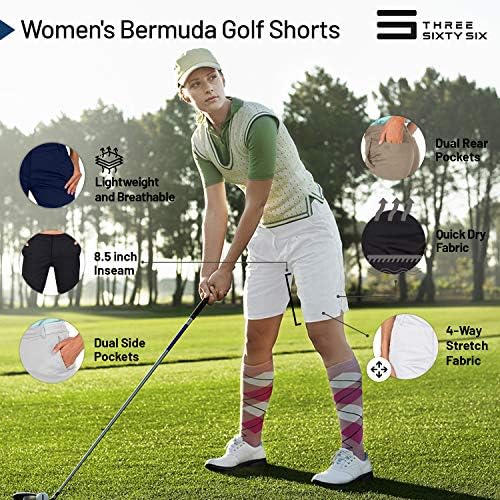 Дамски къси панталони за голф Three Sixty Six е с дължина 8 и половина инча по вътрешния шев - бързо съхнещи шорти за отдих с джобове, Спортни и дишащи