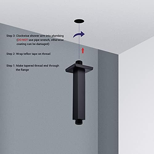 Черно душ Лост с Квадратна за хидроизолацията, наставка, монтирана на тавана, Удължител за дъждовна накрайник за душ, 6 Инча