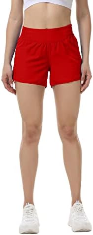 Дамски шорти за бягане Aurefin, Спортни къси Панталони с висока Засаждане, Подплата и джоб с цип, Дамски Спортни Шорти 4 инча