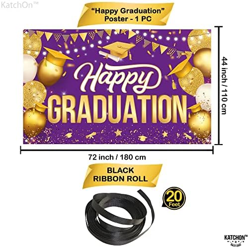 Катчон, Банер с надпис Happy Graduation Лилаво-златен - XtraLarge, 72x44 инча с Лилави подпори за фотобудки на бала 2023 - Опаковка от 21 | Банери с надпис Happy Graduation Party 2023 за оформяне на ?