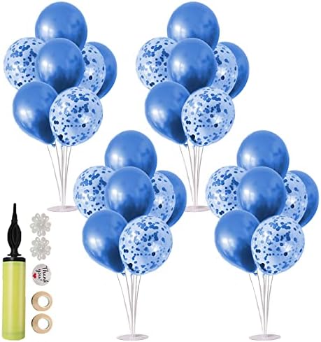 4 комплекта Синя Поставка за балони, щанд за балони за масата, Централно украса Син на масата за Деня на бащата,
