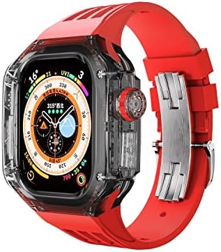 CZKE Комплект Модификация Прозрачен Корпус за Apple Watch Ultra 49 мм и Каишка от Каучук Iwatch Series Спортен Гривна