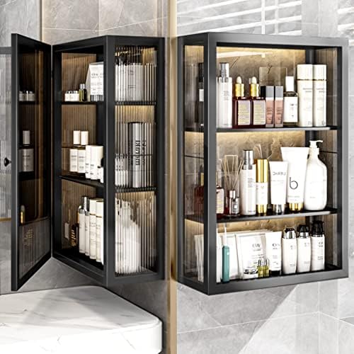 Шкаф за лекарства FIFOR 2-4 слой, Шкаф-Органайзер за тоалетни принадлежности, Кухненски Стенен шкаф, Шкаф за съхранение на козметика, без пробиване (Цвят: черен, размер: