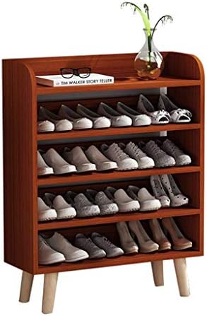 KMMK 5 Нива Шкаф за Обувки Тежкотоварни Рафтове За Съхранение на Обувки Дървени Обувки, Стоящ Органайзер за Антре и Коридор Тиково