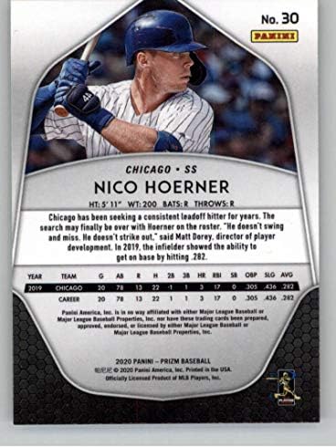 2020 Панини Prizm #30 Нико Хорнър RC Карта Начинаещ Бейзболна Търговска картичка Chicago Cubs
