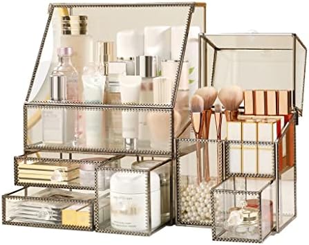 GLJ Прозрачна кутия за съхранение на козметика с капак, Органайзер за грижа за кожата, Подходящ за баня, Тоалетна