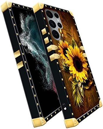 DAIZAG за Samsung Galaxy S23 Ultra Калъф, Винтажное Квадратна Метална Украса под формата на Слънчоглед, Мек Тънък