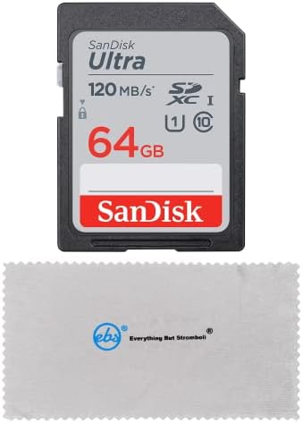 Карта памет 64GB SanDisk SD Ultra Работи с беззеркальными камери на Canon EOS M200, M100, M50, M5, M6 (SDSDUN4-064G-GN6IN) в комплект с (1) за всички, с изключение на тъкан от микрофибър Стромболи.