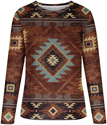 Ризи с дълъг ръкав за Жени, Пуловери, С кръгло деколте, Риза, Ацтекские Етнически Графични Свитшоты, Пуловер за Есента, всеки