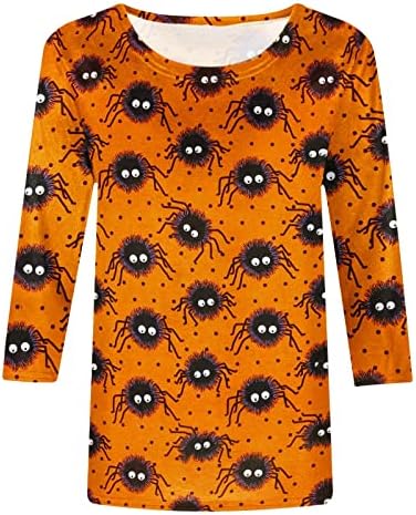 Лятна Есенна Памучен Тениска Жена с Кръгло Деколте и 3/4 ръкав, Графичен Фестивал за Хелоуин, Фоайе, Най-Свободния, Намаляване