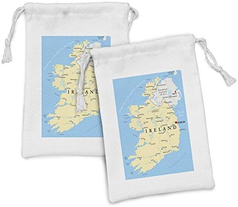 Платнена Торбичка с карта на Ирландия Ambesonne, Комплект от 2 теми, Высокодетализированная карта Политико-географски градове,
