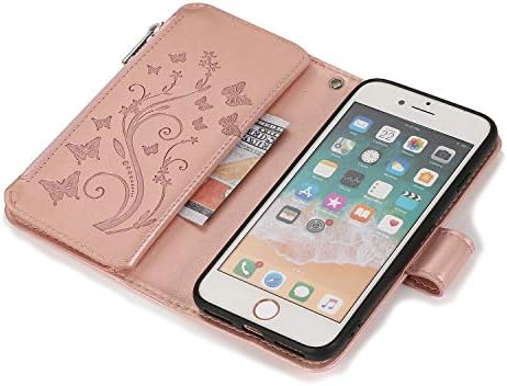 Чанта-портфейл UEEBAI за iPhone 7 Plus, iPhone 8 Плюс Премиум-клас Изкуствена кожа с магнитна закопчалка и Цветя модел, Чанта