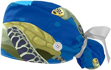 Костенурките в морето, 2 бр. Регулируеми Шапки с начесом Копчета и Превръзка на главата, с превръзки на глава от ленти