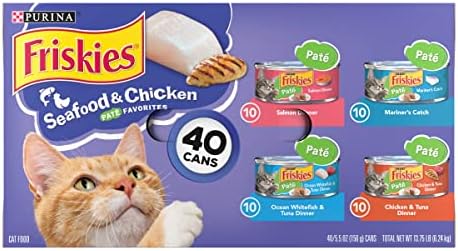 Мокра храна за котки от Purina Friskies Pate Variety Pack с морски дарове и Пилешки пастет Фаворити - (40)
