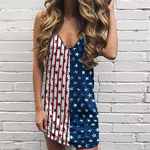 На 4 юли, Секси Рокли за Жени, Свободно Ежедневното Лятно мини-Рокля Без Ръкави с V-образно деколте, с Плажна рокличка със Звездите на Американското знаме