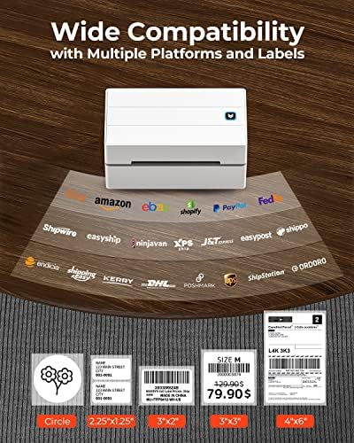 MUNBYN Bluetooth Принтер за етикети за доставка, Безжичен Термотрансферен печат 4x6 за доставка на колети за малкия