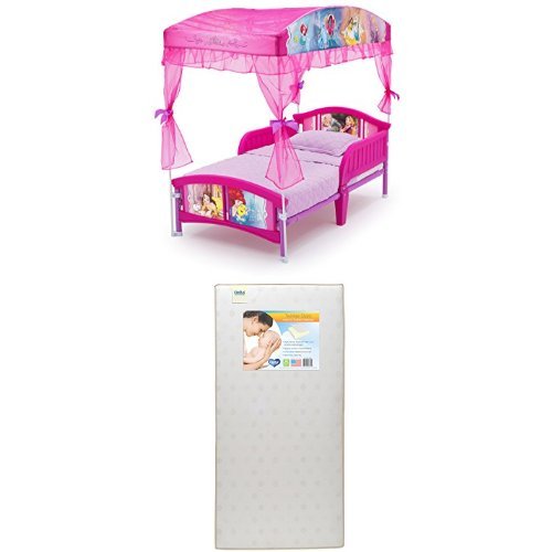 Бебешко легло Delta с балдахин за деца, бебешко кошче Дисни Frozen с блещукащите звезди и подложка за малки деца