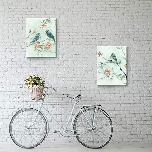 UTOP-арт Картини с птици, Монтиране на Изкуството, Платно: Златна Фолио и тежка текстура Красива Птица на Клона Картина Розово Цвете за Спални (18 x24x2 панел)