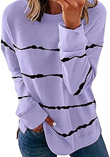 Дамски Hoody с Цветен Блок, Пуловер с кръгло деколте и дълги ръкави на Райета, Блузи, Модни Лека Свободна Туника, Върхове