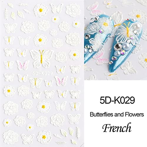 Bakores 5D Флорални Стикери за Дизайн на Ноктите, Релефни Стикери За Нокти, Пролетно Маргаритка, Камелия, Пеперуда, Роза, Дизайн
