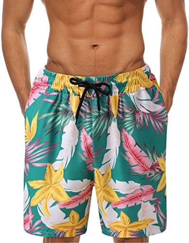 BEUU Летни Хавайски Плажни къси Панталони за мъже, Шарени Разтеглив Плажни къси Панталони Големи Размери, Ежедневни