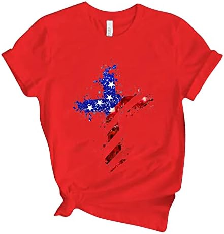 MIASHUI Тениски за Джогинг, Дамски Ежедневни Тениска с принтом Звезди на Деня на Независимостта, Тениска с Къс Ръкав, Свободна
