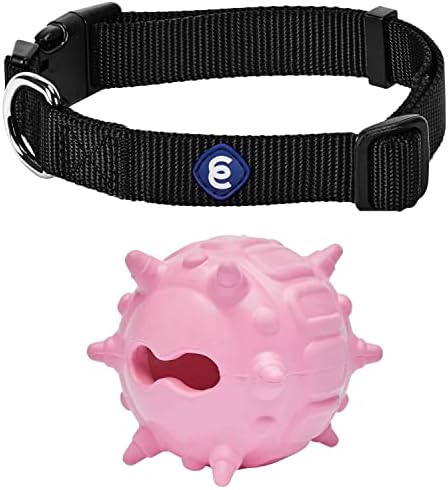 Набор от Боровинките Пет Essentials Пакет Set - Средно Черен Нашийник за Кучета + Гумена играчка за Дъвчене за кучета