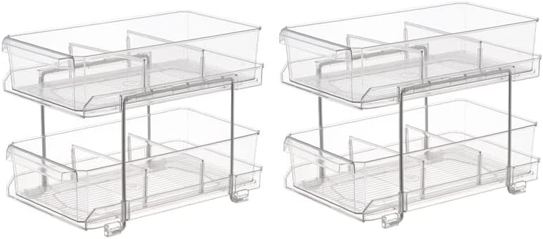 2-ниво прозрачен органайзер с разделители, многофункционален разтегателен контейнер за съхранение (количество в опаковка: