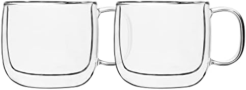 Safdie & Co. Комплект от 2 теми, Изолирани Чаши за капучино, Стъклена Кафеена Чаша, 475 мл, Бистра