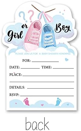 Ulazom Gender Reveal Покани за парти под формата на използваеми покани за момчета или Момичета Комплект от 15 Розово-Сини картички-покани