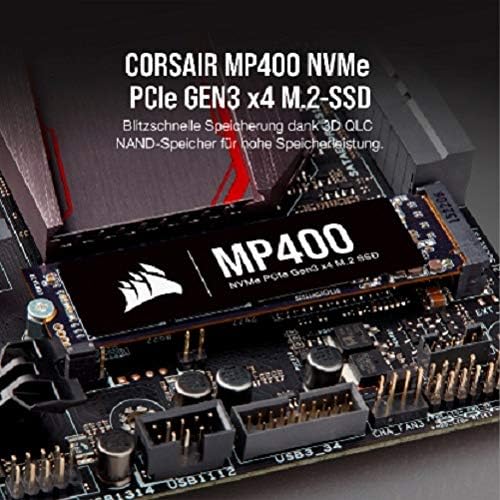 Твърди дискове Corsair MP400 4 TB M. 2 NVMe PCIe x4 Gen3 (скорост на последователно четене до 3480 MB/сек, скорост на запис до 3000 МБ/с, 3D QLC NAND с висока плътност) черен