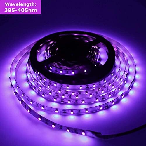 Комплект led ленти Solarlang UV BlackLight, 16,4 фута/5 М, 300 светодиода 3528, 395 nm-405 nm 12 v, черни ивици