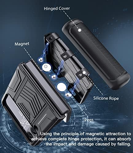 Калъф Vihibii за Samsung Galaxy Z Flip 4 5G със защита от магнитни панти и защитно фолио за обектива, здрав пълен размер защитен калъф Armor за Samsung Galaxy Z Flip 4 5G 2022 (черен)