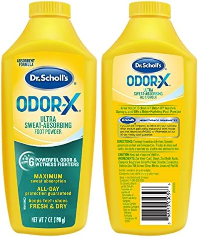 Dr. Scholl's Odor-x Прах за краката, впитывающий пот, 7 унции (опаковка от 1 броя)
