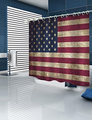 Завеса за душ с Флага на сащ, Интериор на САЩ, Тематичен Принт Хартата на темата на Деня на Независимостта на Четвърти юли,