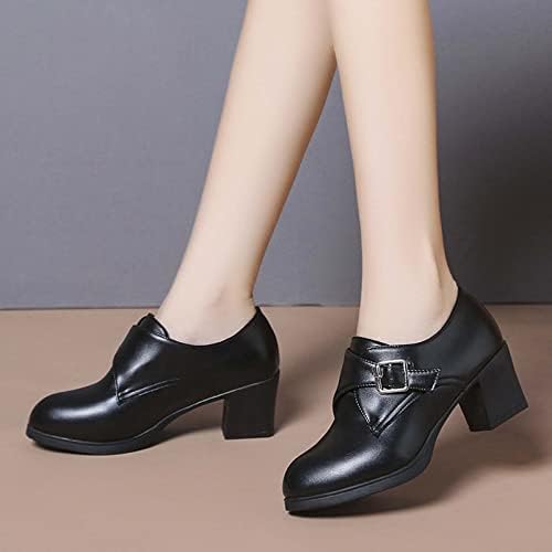 Sinzelimin/ Модел обувки за жени; Модни Кожени Танцови обувки на Масивна ток с Остър бомбе и Метална Каишка; Ежедневни Обувки с катарама