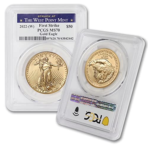 Монета 2022 година (W) American Gold Eagle MS-70 тегло 1 унция (първата монета, пусната от монетния двор на Уест-Пойнта) от монетния двор State Gold на стойност 50 70 милиона паунда