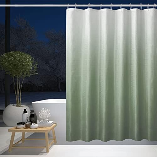 BBiggood Завеса за душ Зелен цвят с градински чай, душ Завеса за душ от плат с вафельным переплетением цвят Омбре,