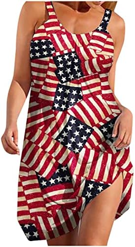 Lmdudan Сарафан Ден На Независимостта Жена С Принтом на Американското знаме от 4 юли Мини Секси Рокли Без Ръкави,