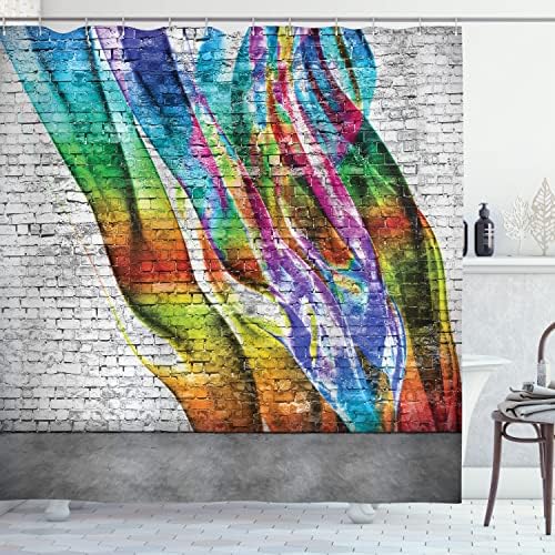 Завеса за душ от тухлена стена Ambesonne, Абстрактно Графити, Нарисованное на гранжевых камъни, Хармония от цветове,