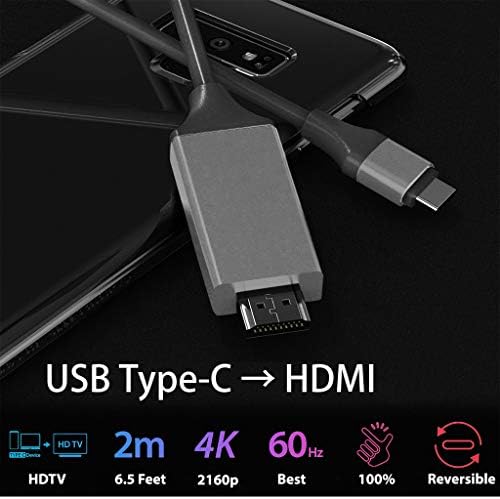 USB кабел-C / PD 4k, HDMI е Съвместим с Samsung Galaxy S23 Ultra с резолюция 2160p при честота 30 Hz, кабел с дължина 6 метра / 2 m [Сив, съвместим с Thunderbolt 3]