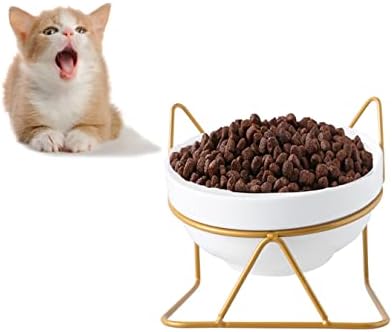 Керамични Повдигнати Купа за котки, Наклонена на 15 ° Повдигнати Посуда и прибори за Хранене, Купа за храна и вода