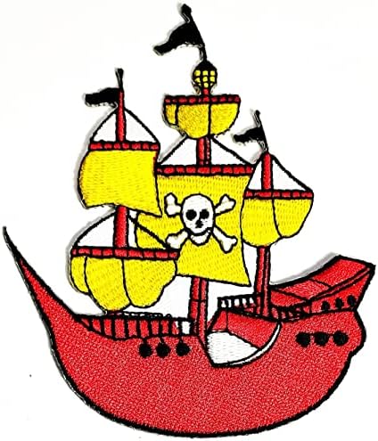 Kleenplus Червена Пиратски Кораб Карикатура на Бродирани Iron Пришивной Икона за Дънкови Якета, Шапки, Раници, Блузи Стикер