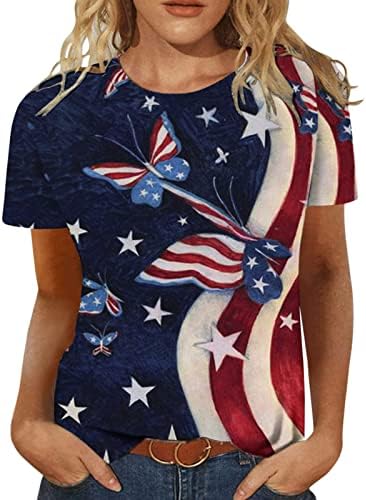 Тениска на 4 юли, Дамски Тениски с Флага на сащ, Къс ръкав, Деколте Устата, Ден на Независимостта на САЩ, Патриотични Тениски, Блуза