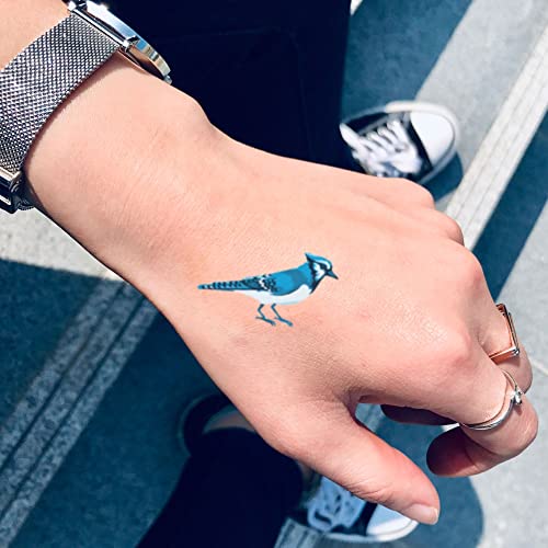 Стикер за временна татуировка Blue Jay Bird (комплект от 2-х) - OhMyTat