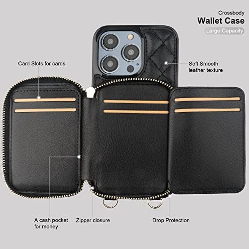Чанта-портфейл Bocasal по рамото за iPhone 14 Pro Max, RFID-Принудителна Bag-Чанта от изкуствена кожа с цип,