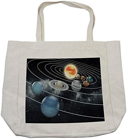 Чанта за пазаруване Ambesonne Galaxy, Слънчевата система, на Всички 8 Планети и Слънцето, Плутон, Юпитер, Марс, Венера,
